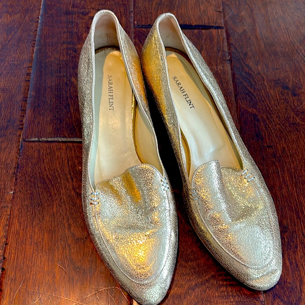 Sarah Flint Metallic Gold Leather Loafers